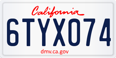 CA license plate 6TYX074