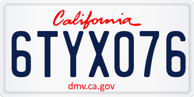 CA license plate 6TYX076