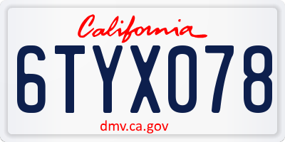 CA license plate 6TYX078