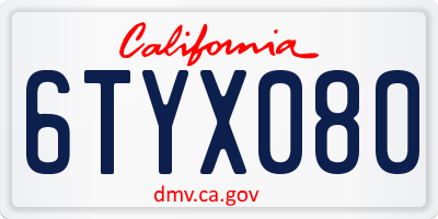 CA license plate 6TYX080