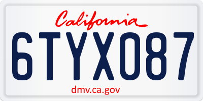 CA license plate 6TYX087
