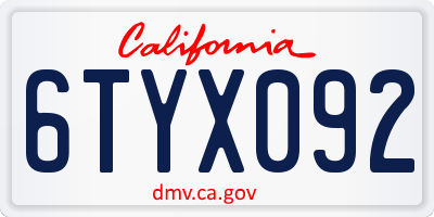 CA license plate 6TYX092