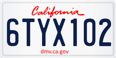 CA license plate 6TYX102