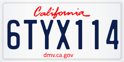 CA license plate 6TYX114