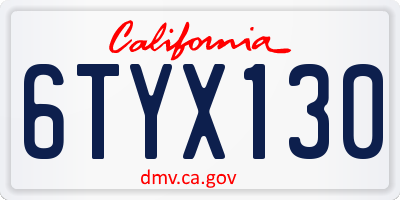 CA license plate 6TYX130