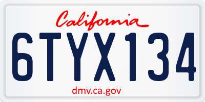 CA license plate 6TYX134