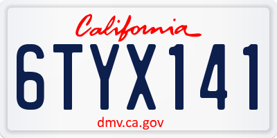 CA license plate 6TYX141