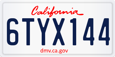 CA license plate 6TYX144