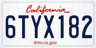 CA license plate 6TYX182