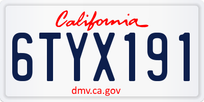 CA license plate 6TYX191
