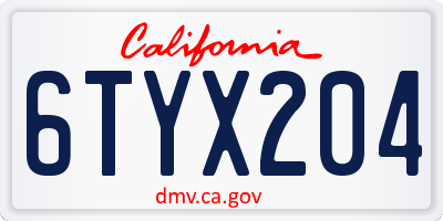 CA license plate 6TYX204