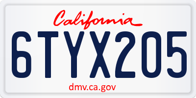 CA license plate 6TYX205