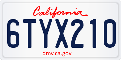 CA license plate 6TYX210