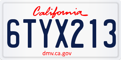 CA license plate 6TYX213