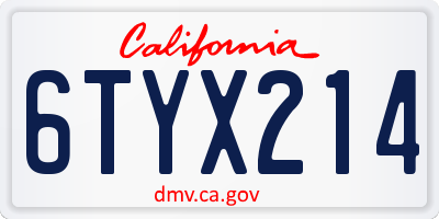 CA license plate 6TYX214