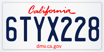 CA license plate 6TYX228