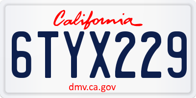CA license plate 6TYX229