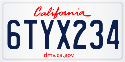CA license plate 6TYX234