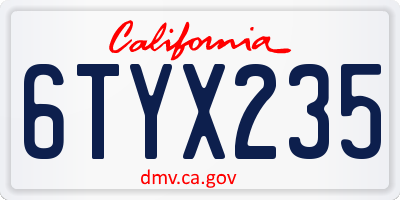 CA license plate 6TYX235