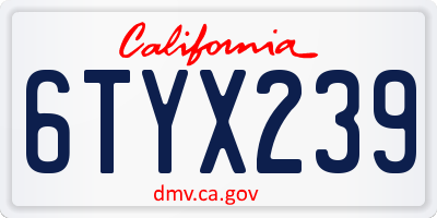 CA license plate 6TYX239
