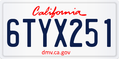 CA license plate 6TYX251
