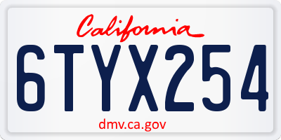 CA license plate 6TYX254