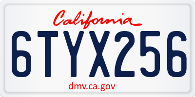 CA license plate 6TYX256