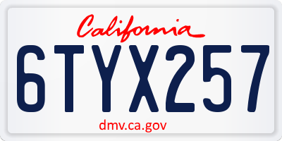 CA license plate 6TYX257