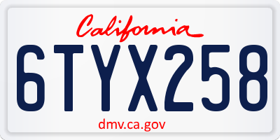 CA license plate 6TYX258