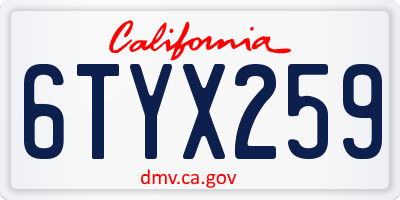 CA license plate 6TYX259