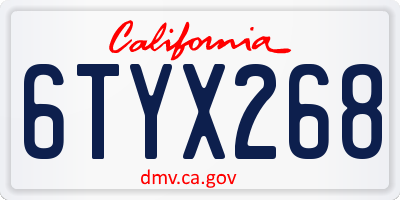 CA license plate 6TYX268