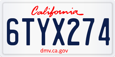 CA license plate 6TYX274