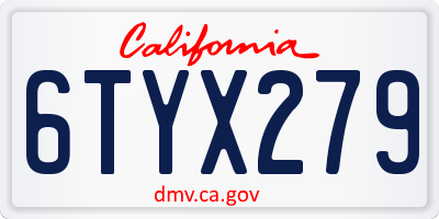 CA license plate 6TYX279