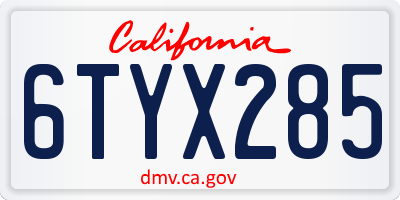 CA license plate 6TYX285