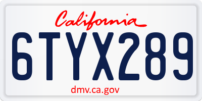 CA license plate 6TYX289