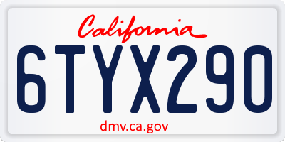 CA license plate 6TYX290