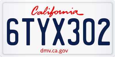 CA license plate 6TYX302