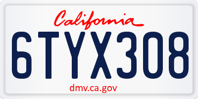 CA license plate 6TYX308