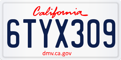 CA license plate 6TYX309
