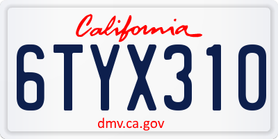 CA license plate 6TYX310
