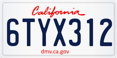 CA license plate 6TYX312