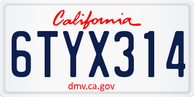 CA license plate 6TYX314