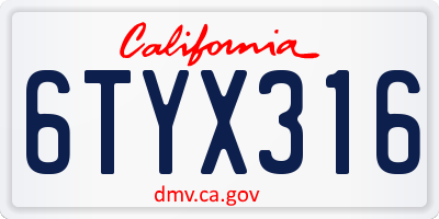 CA license plate 6TYX316