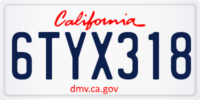 CA license plate 6TYX318