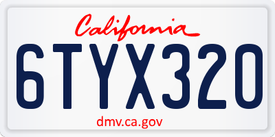 CA license plate 6TYX320
