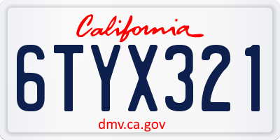 CA license plate 6TYX321