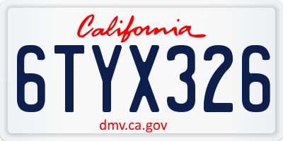 CA license plate 6TYX326