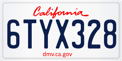 CA license plate 6TYX328