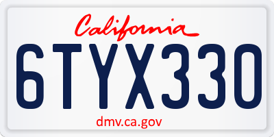 CA license plate 6TYX330