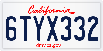 CA license plate 6TYX332